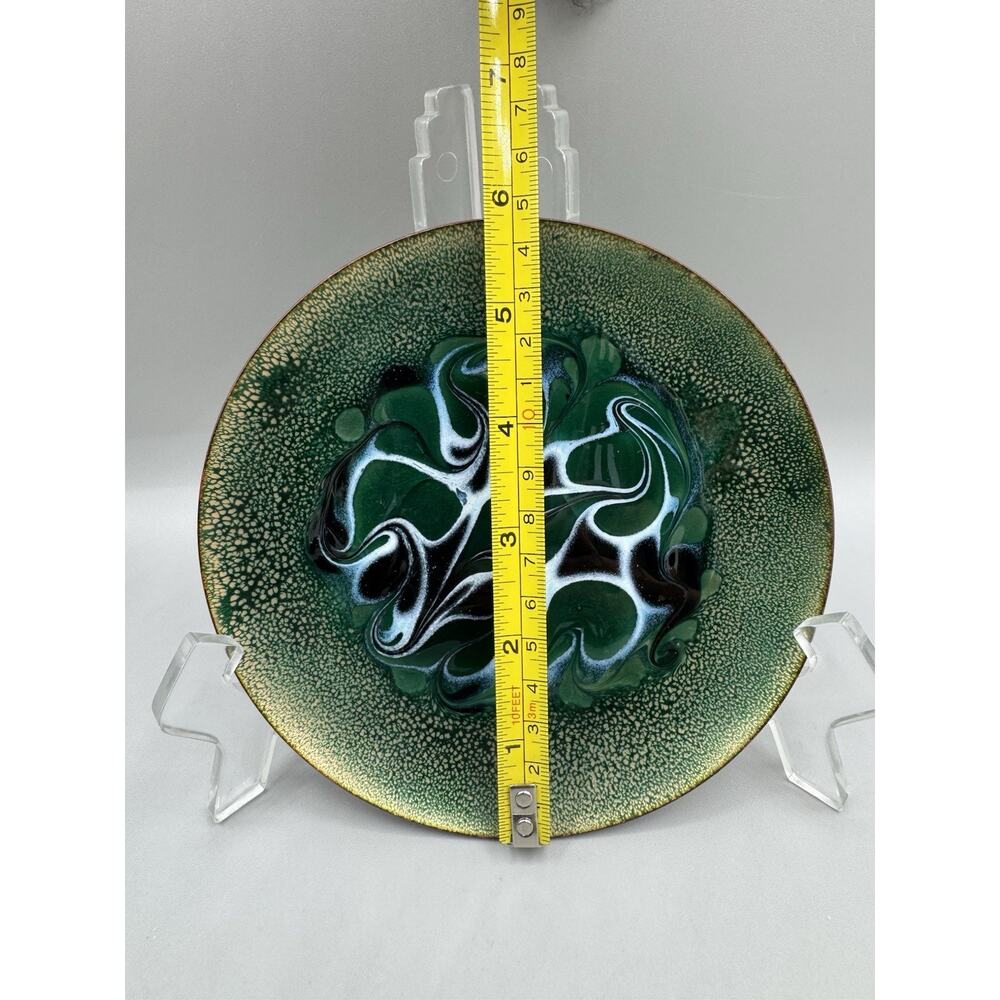 Trinket Dish MCM Green Swirl Enameled Copper Dish Vintage Mid Century Modern - Picture 2 of 5